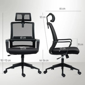 HOMCOM Ergonomikus irodai szék, forgószék, hálószövet fekete