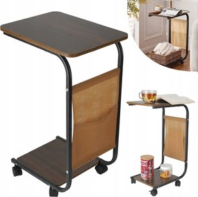 Oldalasztal Kerekekkel És Zsebbel 63CM, C-alakú, Mobil Kanapé/ágy Alá