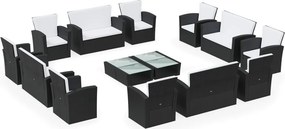vidaXL 16 részes fekete polyrattan kerti ülőgarnitúra párnákkal