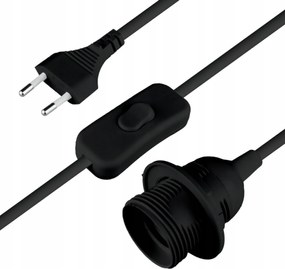 E27 foglalat 1,5m kábellel és kapcsolóval műanyag fekete lámpa