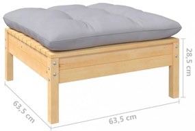 3 részes tömör fenyőfa kerti ülőgarnitúra szürke párnákkal