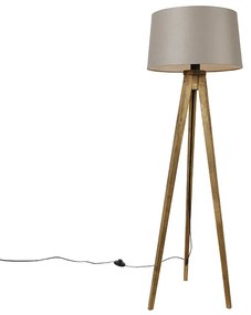 Rusztikus állólámpa háromlábú vintage fa, lenvászon búra bézs 45 cm - Tripod Classic