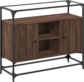 vidaXL barna tölgy szerelt fa tálalószekrény üveglappal 98x35x81 cm