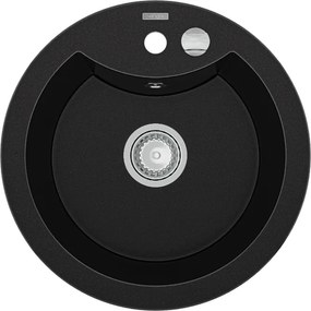 Mexen Diego gránit mosogató 1-medencés 488 x 480 mm, fekete, króm szifon - 6512481000-77