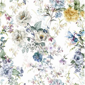 Függöny anyaga Méteres szövet Finom virágok fehér alapon 8210