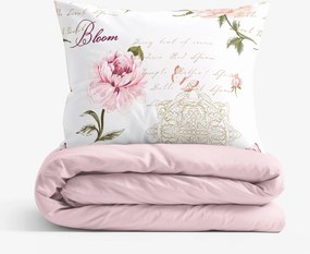 Goldea pamut ágyneműhuzat duo - pünkösdirózsa mintás, púderrózsaszín hátoldal 140 x 200 és 70 x 90 cm