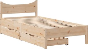 vidaXL tömör fenyőfa ágykeret fiókokkal 90 x 200 cm