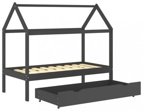 sötétszürke tömör fenyőfa gyerekágykeret fiókkal 80 x 160 cm