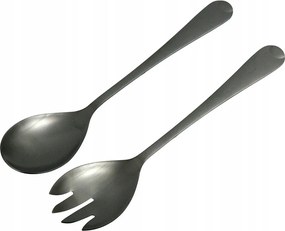 Saláta Evőeszköz Fekete 25cm 2db Fém Szálcsiszolt Matt