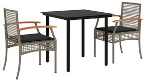 vidaXL 3 részes szürke polyrattan kerti étkezőgarnitúra párnával