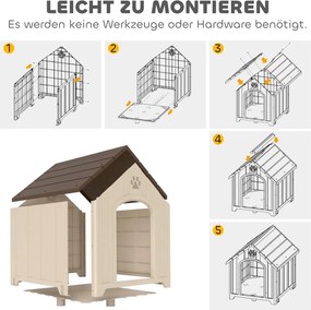 PawHut Kutyaház, megemelt kutyabarlang csuklós aszfalttetővel, időjárásálló talajhorgonyokkal, bézs