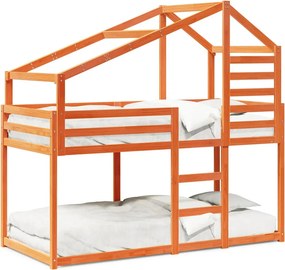 vidaXL viaszbarna tömör fenyőfa ágy emelettel és tetővel 80 x 200 cm