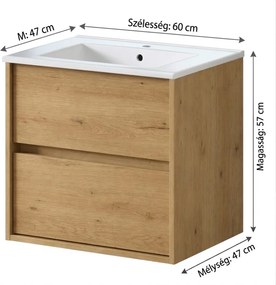 RODO fürdőszoba faliszekrény+mosdószekrény + mosdó 60 cm NATÚR TÖLGY (összeszerelve)