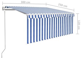 kék és fehér automata napellenző redőnnyel 3 x 2,5 m