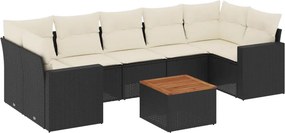 vidaXL 8 részes fekete polyrattan kerti ülőgarnitúra párnákkal