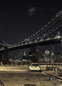 Poszter 39,5x55cm Esti kilátás a Manhattan hídra az utcáról, Assaf Frank