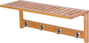 HOMCOM Bambusz Fali Kabátakasztó Polc Törölköző Akasztóval 4 Horgos A Bejáratba, Nappaliba, Fürdőszobába, Előszobába, Hálószobába 50x16x17.5 cm Teherb