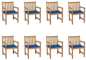 vidaXL 8 db tömör tíkfa kerti szék királykék párnákkal