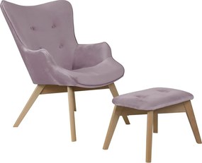 Levendula színű bársony fotel lábtartóval Niko – Ropez