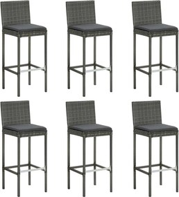 vidaXL 6 db szürke polyrattan bárszék párnákkal