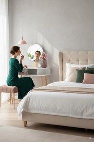 Fehér retro fésülködőasztal kerek tükörrel és ülőkével 75 x 45 x 129,5 cm