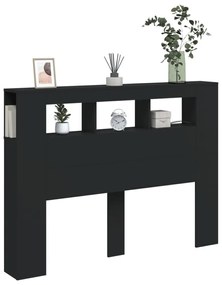 fekete szerelt fa LED-es fejtámla 140x18,5x103,5 cm