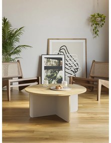 Krémszínű-natúr színű kerek dohányzóasztal tölgyfa dekoros asztallappal ø 80 cm Hillary – Marckeric