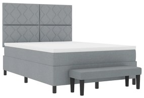 Boxspring ágy matraccal és pad állványos világosszürke 140x200 cm szövet