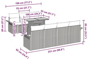 8 darabos kert kanapé szett párnákkal Fekete Poli rattan akácfából