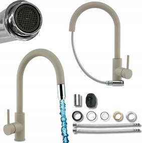 Konyhai Csaptelep Kihúzható Kifolyócsővel Bézs Caffe Latte Mosogató Csaptelep