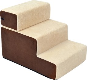 PawHut Kiskedvenc Lépcső 3 Fokra Kutyáknak és Macskáknak Puha Bézs Színben 54 x 40 x 39 cm | Aosom