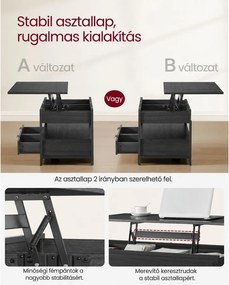 VASAGLE emelhető tetejű dohányzóasztal fiókokkal és rejtett rekeszekkel, szürke / tinta fekete