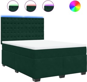 vidaXL sötétzöld bársony rugós ágy matraccal 140x190 cm
