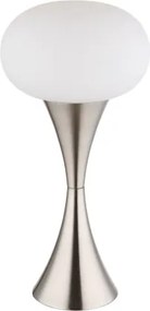 Globo 21027N Asztali lámpa, fém nikkel matt, fehér üveg, kábel PVC fekete, billenőkapcsoló a kábelen, ø: 180mm, M: 369mm, kábel hossza 1500mm, 1x E14 25W 230V izzó nélkül