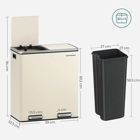 SONGMICS  dupla szemetes, 2x30l, krémszínű