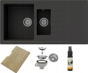 Gránit Mosogató 1,5K Tölgy Deszka Solaris Kamrához