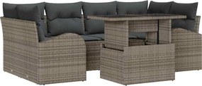 vidaXL Kerti Kanapé Szett párnával 7 pcs Szürke Poli rattan