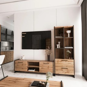 Nyitott polcos szekrény, wotan tölgy/fekete, AMONI 2S