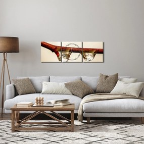 Vízcseppek a faágon képe (órával) (90x30 cm)