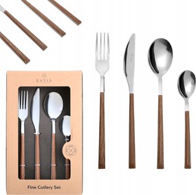 Evőeszköz Készlet 24 db-os ezüst fa rozsdamentes acél tartós Rusztikus