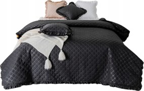 Dekoratív ágytakaró Ruffy 220x240 steppelt, fodros, fekete