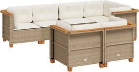 vidaXL 7 részes bézs polyrattan kerti ülőgarnitúra párnákkal