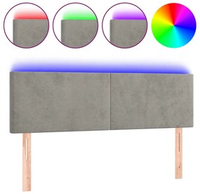világosszürke bársony LED-es fejtámla 144x5x78/88 cm