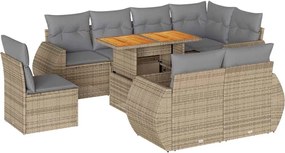vidaXL 9 részes bézs polyrattan kerti ülőgarnitúra párnákkal