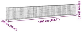 horganyzott vas gabion kosár fedéllel 1100 x 100 x 150 cm