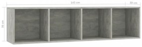 betonszürke könyv-/TV-szekrény 143 x 30 x 36 cm