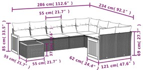 10 részes bézs polyrattan kerti ülőgarnitúra párnával