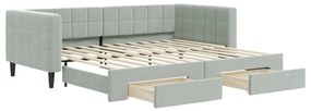 világosszürke kihúzható bársony heverő fiókkal 90 x 200 cm