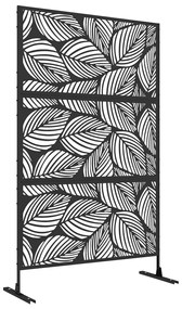 Térelválasztó, levél mintás, belátásgátló állvány, 122 x 198 cm, acél, fekete