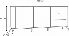 CORDOBA 2D3S komód 183x43x11.5 cm, kasmír- fekete lábakkal